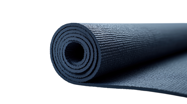 Rolled Blue Yoga Mat on Black Background Fitness Exercise Wellness Sport