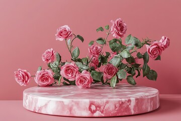 Pink Roses on Marble Podium Elegant Floral Still Life Photography