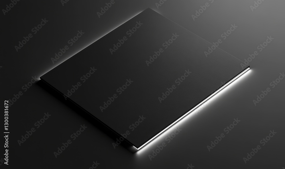 Poster square illuminated object on a dark reflective surface.