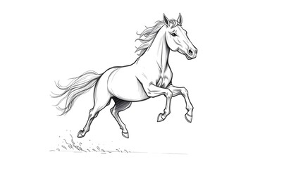 Detailed Sketch of a Horse Rearing Up on White Background