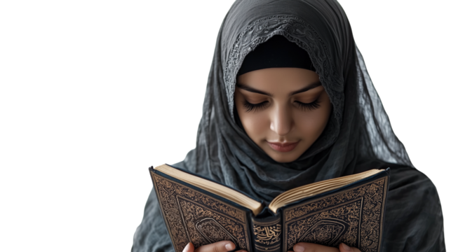 Serene Muslim Woman Reading Holy Quran Islamic Spirituality Faith Peace Religion