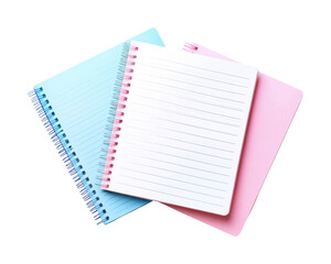 Colorful spiral notebooks arranged in a casual manner for study and organization purposes, cut out