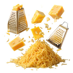 Delicious grated cheese with close-up on white background
 