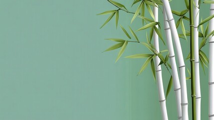 Serene Close up of Bamboo Stalks Against a Muted Green Background