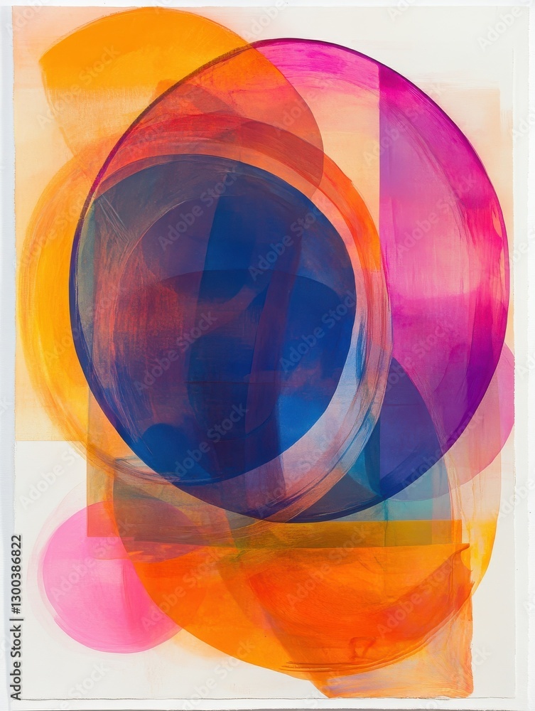 Aufkleber a vibrant, abstract painting featuring overlapping circles in bright, translucent colors, creating a