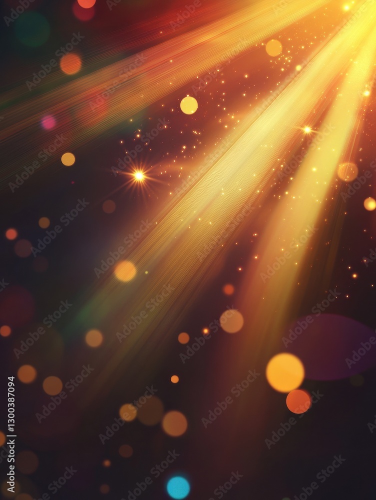 Poster blur glow overlay with a color gradient and optical radiance filter, featuring lens flare and defocu
