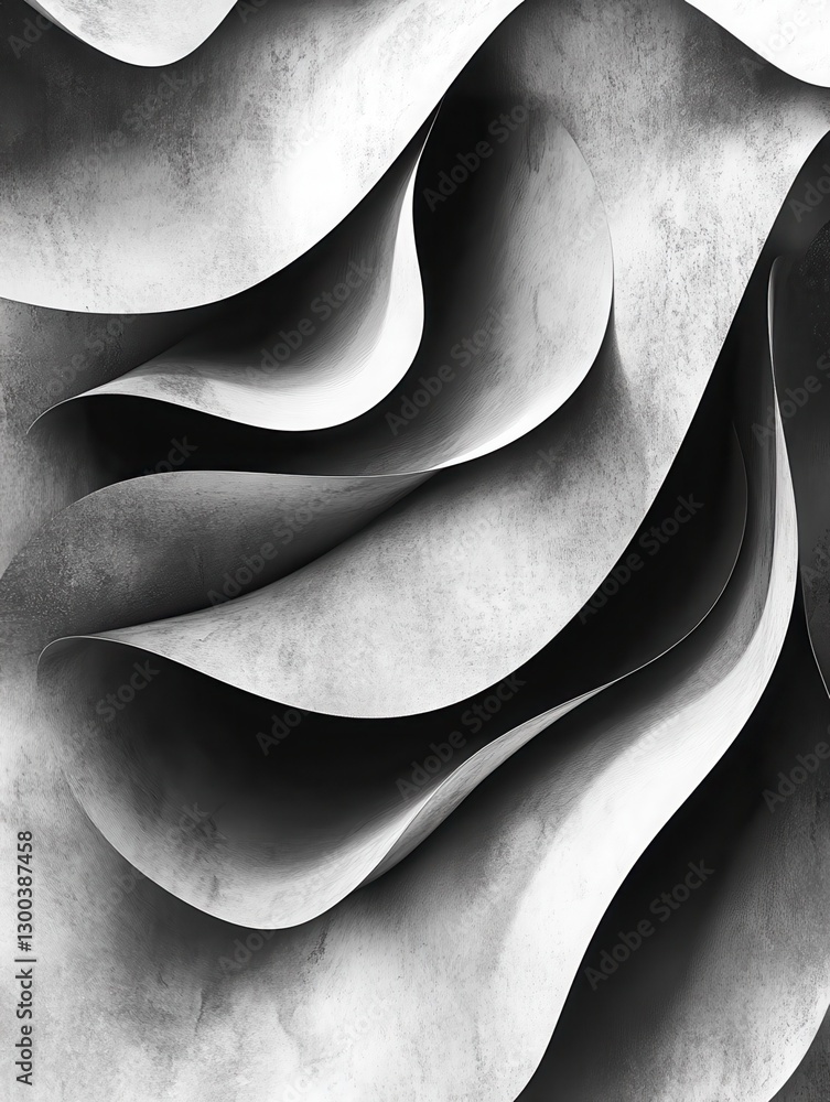 Poster modern abstract dynamic shapes black and white background with grainy paper texture. digital art.