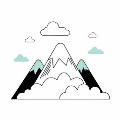 Minimalist Mountain Landscape Illustration: Snow-Capped Peak, Clouds.