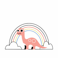Cute Pink Dinosaur Rainbow Illustration - Kids, Nursery Decor.