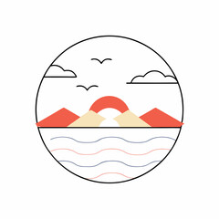 Minimalist Sunset Landscape: Coral & Beige Mountains.