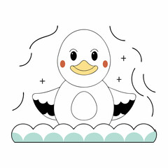 Cute Cartoon Duckling Illustration: Simple Line Art, White & Yellow.