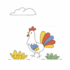 Cute Cartoon Rooster Illustration - Colorful Farm Animal Design.