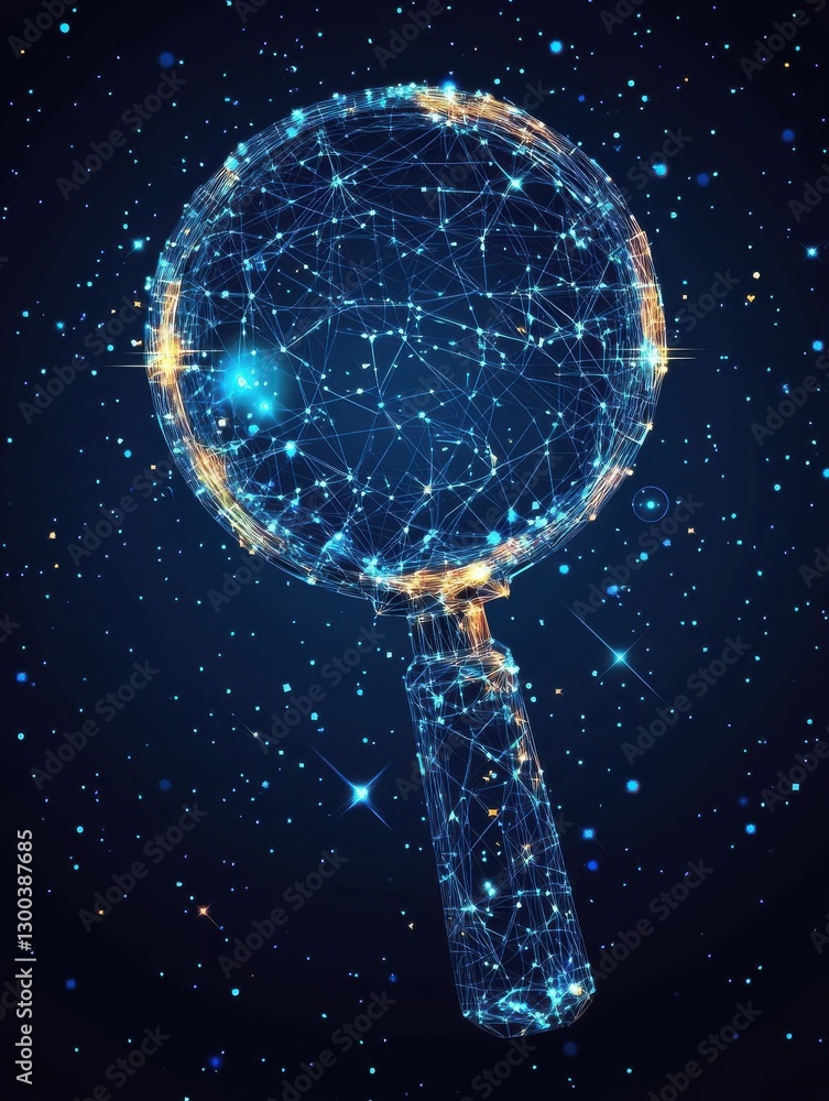Poster an abstract vector illustration of a magnifying glass and a lock, representing an analytics concept.