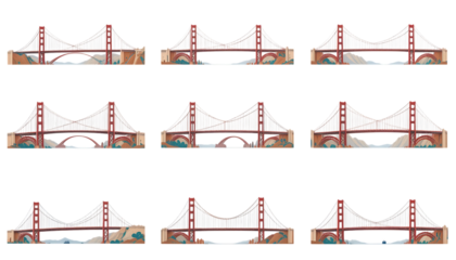 Golden gate bridge landmark architectural illustration on png