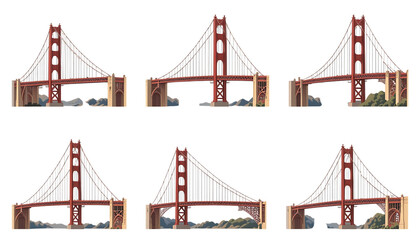 Fototapeta premium Golden gate bridge landmark architectural illustration on png