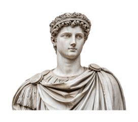 Bust of a Roman Emperor in classical attire representing ancient history and artistry, cut out