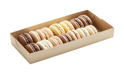 Delightful assortment of macarons in a box ready for sharing during a celebration or gathering, cut out