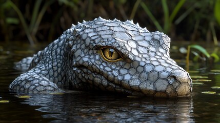 Obraz premium Fantasy creature, crocodile, water, swamp, background, digital art, stock, image, illustration, surreal