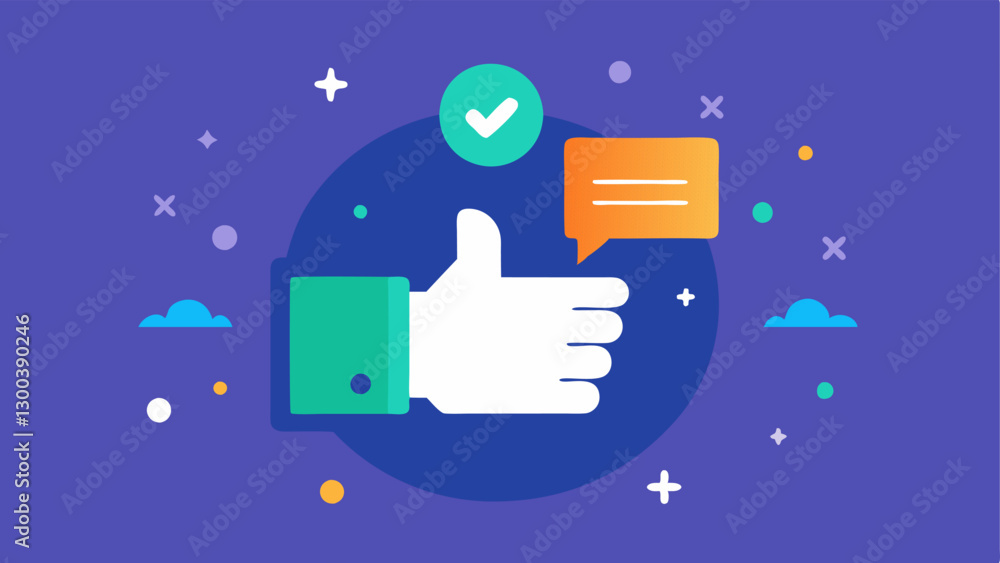 Poster thumbs up illusion a thumbsup icon surrounded by a flashy display of numbers but behind it there are