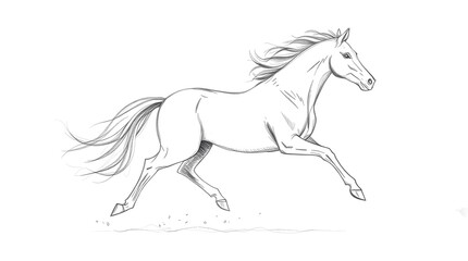 Obraz premium Running Horse Pencil Sketch Illustration on White Background Graceful Movement