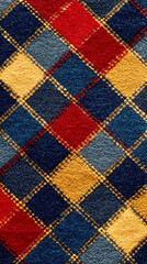 Soft wool plaid thick carpet in warm colors, inviting comfort and relaxation at home during a cozy evening