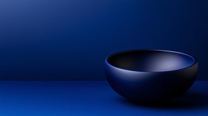 Elegant Bowl in a Stylish Blue Studio Setting Contemporary Minimalism Dark Tones Simple Design