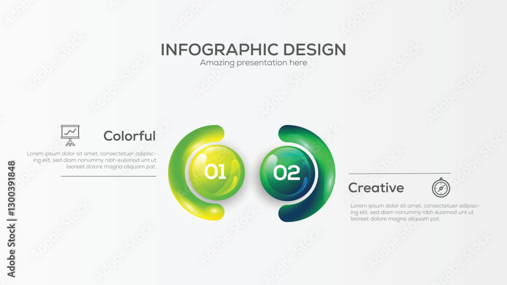 Poster business 2 option infographic presentation vector 3d colorful balls illustration. clean and modern i