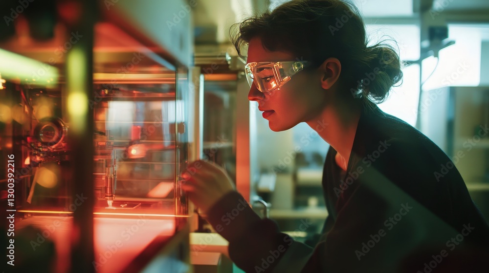 Poster a scientist conducting a groundbreaking experiment on dark matter, using highly sensitive instrument