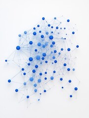 A network connected blue nodes on a white backdrop, symbolizing digital communication.