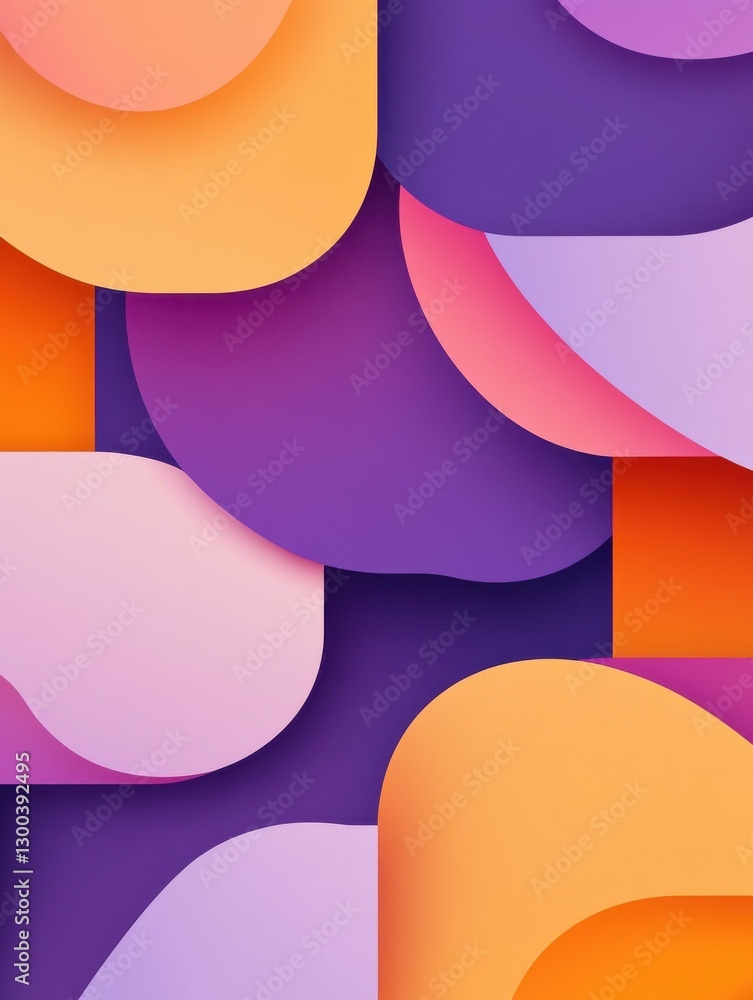 Poster abstract geometric background featuring overlapping purple, orange, and pink rectangular shapes with