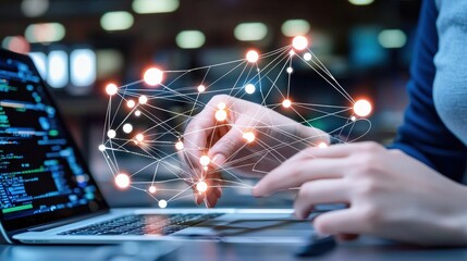 Digital - A glowing matrix of digital data flowing through a futuristic cyber network, symbolizing global connectivity.