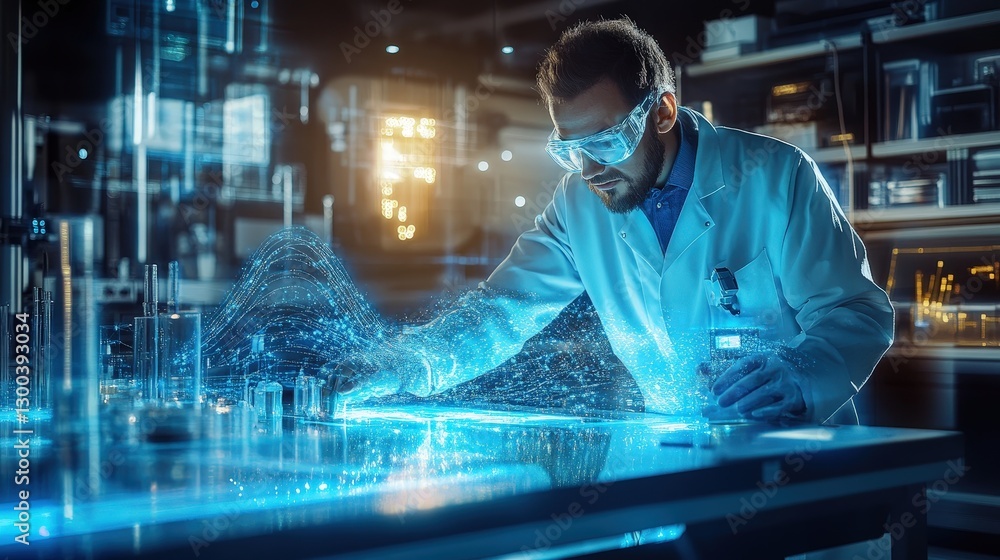 Poster a scientist in a futuristic lab manipulating anti-gravity fields, making objects float effortlessly 