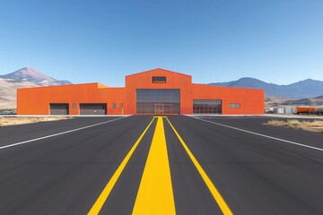 Modern Orange Hangar Building in a Desert Landscape