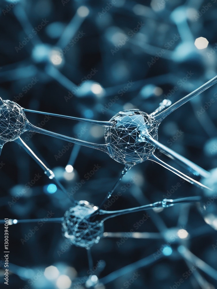 Poster a close-up view of a network is depicted in an abstract nanotechnology 3d illustration.