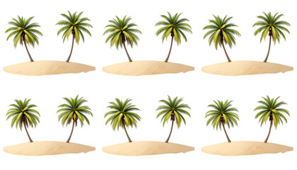 Set of Tropical oasis with lush palm trees on sandy dune isolated on png