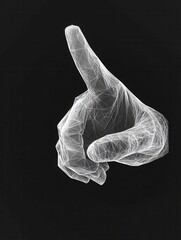 Obraz premium An abstract digital hand pointing, depicted with forefinger in polygons and lines. This vector low poly wireframe illustration emphasizes a modern, geometric approach.