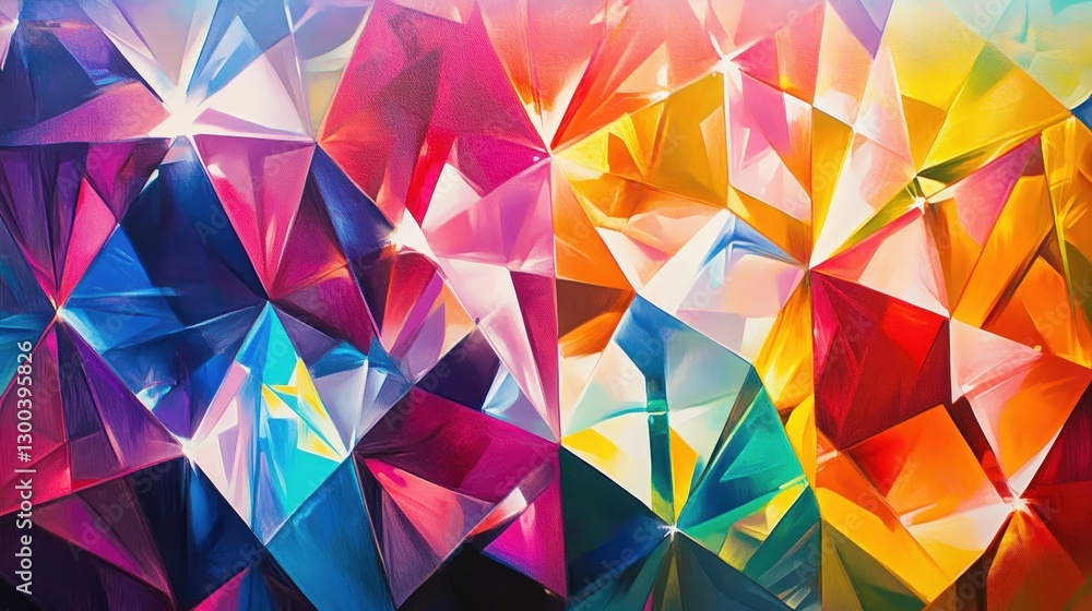 Poster overlapping diamonds, each one filled with vibrant, contrasting colors that shift and change with th