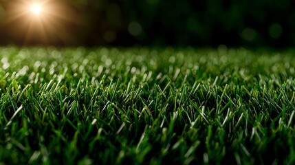 Naklejka premium Green Grass Blades Illuminated by Sunlight Low Angle View Bright Natural Outdoor Environment Fresh Growth