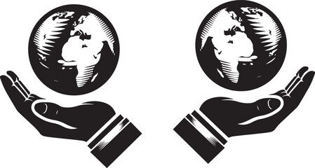 holding hand a earth silhouette vector illustration