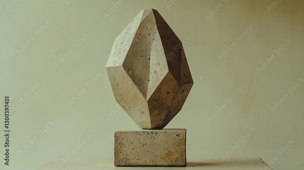 Poster abstract stone sculpture displaying geometric forms and texture