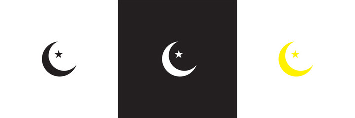 Crescent moon icon .  Moon vector  for celestial themes, spiritual designs, or astronomical projects.  Isolated on white and black background. Vector illustration. EPS 10