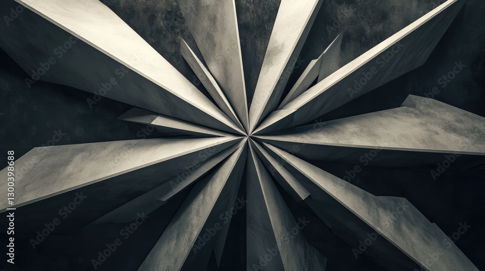 Poster a sharp, angular star shape with radiating lines, each one tapering to a point, creating a bold, eye
