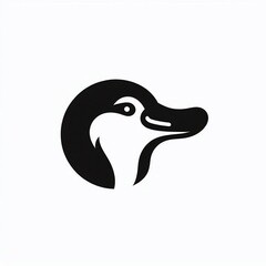 Fototapeta premium Minimalist black and white illustration of a duck's head in a circle.