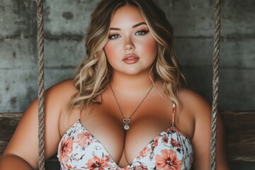 Stunning Plus Size Model in Floral Top on a Swing © GHM_STUDIO