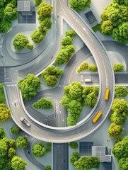 Arial top view of Modern transportation with Expressway, Road and Roundabout, multilevel junction highway-Top view. Important infrastructure.