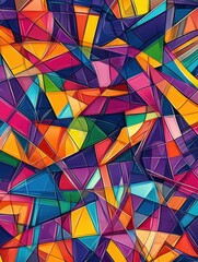 Fototapeta premium A vibrant geometric pattern with intersecting colorful shapes creating an abstract mosaic.