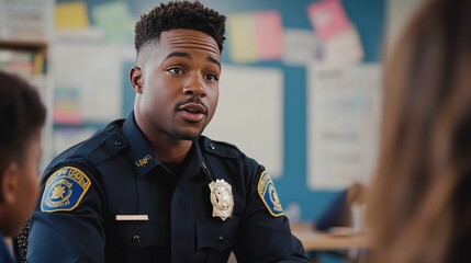 A police officer working with a local organization to promote youth programs.