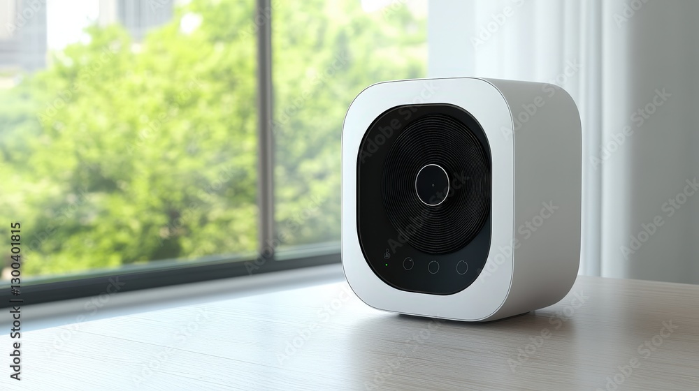 Poster a smart air purifier with an app-controlled feature, allowing users to monitor and adjust air qualit
