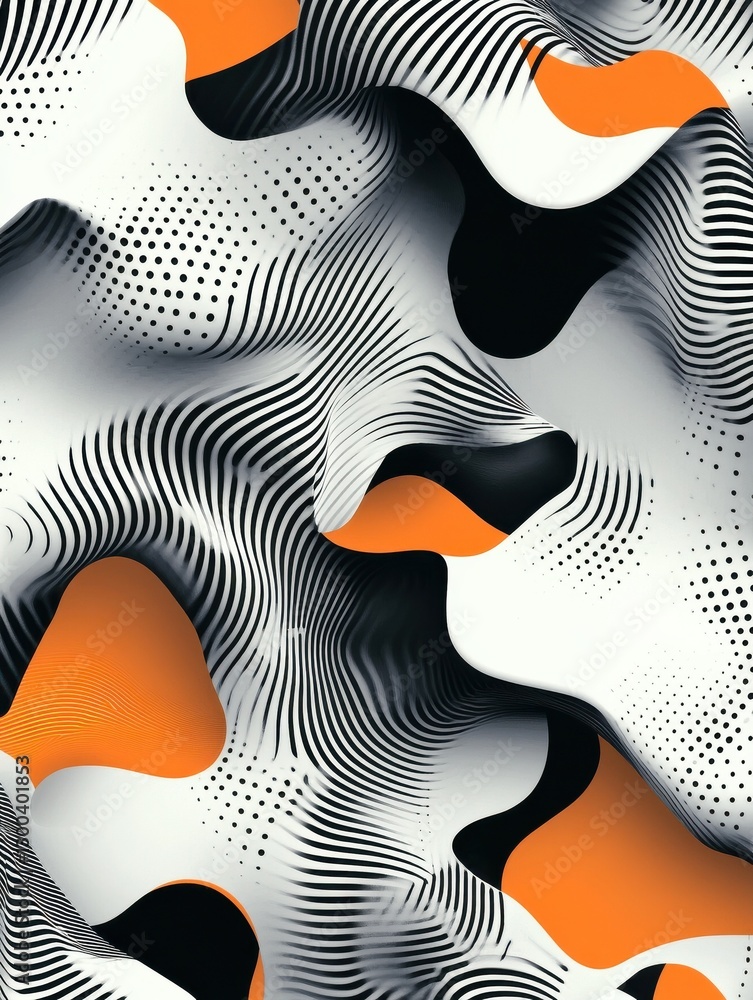 Poster abstract geometric patterns with black and orange shapes on a light background for creative design i