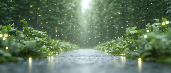 Fototapeta premium Enchanted Forest Pathway with Glowing Lights